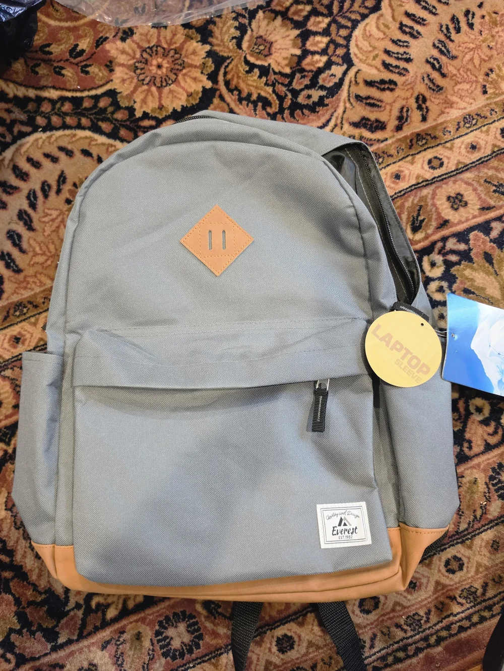 Grey Backpack with Tan Accents for Men